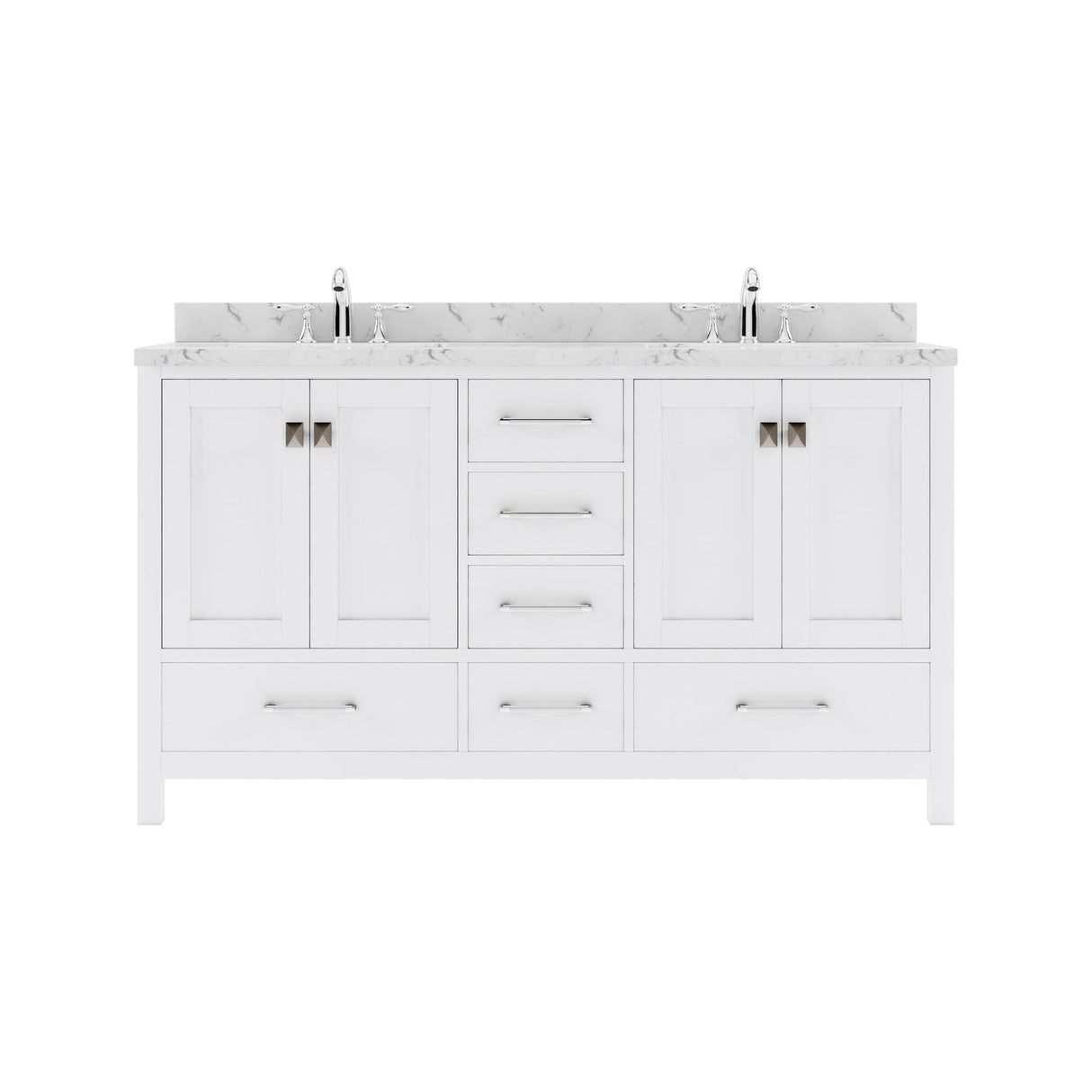 Virtu USA Caroline Avenue 60" Double Bath Vanity with White Quartz Top and Round Sinks with Brushed Nickel Faucets with Matching Mirror