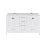 Virtu USA Caroline Avenue 60" Double Bath Vanity with White Quartz Top and Round Sinks with Brushed Nickel Faucets with Matching Mirror