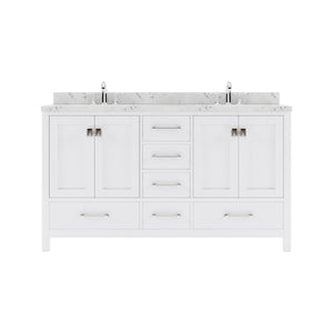 Virtu USA Caroline Avenue 60" Double Bath Vanity with White Quartz Top and Round Sinks with Polished Chrome Faucets with Matching Mirror