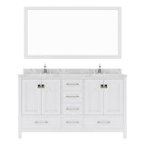 Virtu USA Caroline Avenue 60" Double Bath Vanity with White Quartz Top and Round Sinks with Polished Chrome Faucets with Matching Mirror - Luxe Bathroom Vanities