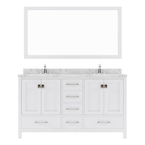 Virtu USA Caroline Avenue 60" Double Bath Vanity with White Quartz Top and Round Sinks with Polished Chrome Faucets with Matching Mirror - Luxe Bathroom Vanities