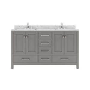 Virtu USA Caroline Avenue 60" Double Bath Vanity with White Quartz Top and Square Sinks with Polished Chrome Faucets with Matching Mirror