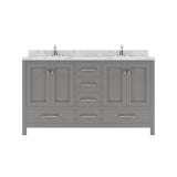 Virtu USA Caroline Avenue 60" Double Bath Vanity with White Quartz Top and Square Sinks - Luxe Bathroom Vanities