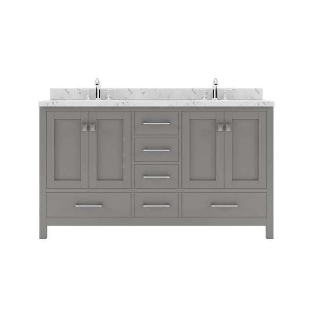 Virtu USA Caroline Avenue 60" Double Bath Vanity with White Quartz Top and Square Sinks - Luxe Bathroom Vanities