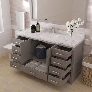 Virtu USA Caroline Avenue 60" Single Bath Vanity with White Quartz Top and Square Sink with Polished Chrome Faucet with Matching Mirror