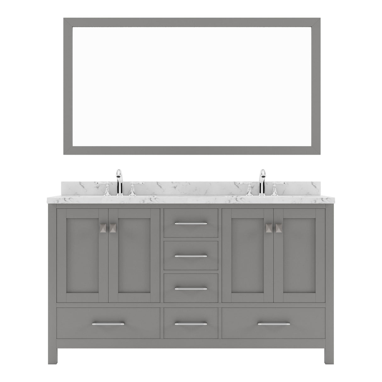 Virtu USA Caroline Avenue 60" Double Bath Vanity with White Quartz Top and Square Sinks with Brushed Nickel Faucets with Matching Mirror - Luxe Bathroom Vanities