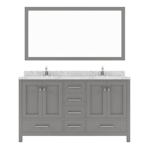 Virtu USA Caroline Avenue 60" Double Bath Vanity with White Quartz Top and Square Sinks with Polished Chrome Faucets with Matching Mirror - Luxe Bathroom Vanities