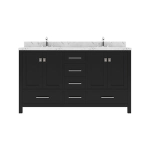 Virtu USA Caroline Avenue 60" Double Bath Vanity with White Quartz Top and Square Sinks with Polished Chrome Faucets with Matching Mirror