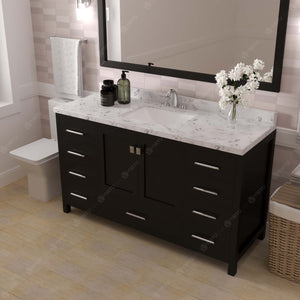 Virtu USA Caroline Avenue 60" Single Bath Vanity with Cultured Marble Quartz Top and Square Sink with Matching Mirror
