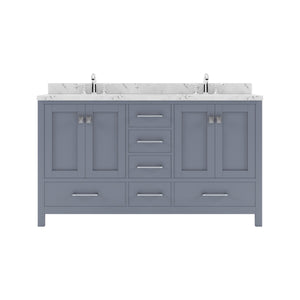 Virtu USA Caroline Avenue 60" Double Bath Vanity with White Quartz Top and Square Sinks with Polished Chrome Faucets with Matching Mirror