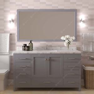 Virtu USA Caroline Avenue 60" Single Bath Vanity with White Quartz Top and Square Sink with Polished Chrome Faucet with Matching Mirror
