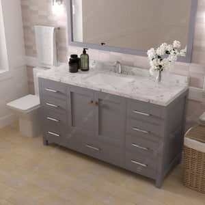 Virtu USA Caroline Avenue 60" Single Bath Vanity with White Quartz Top and Square Sink with Polished Chrome Faucet with Matching Mirror