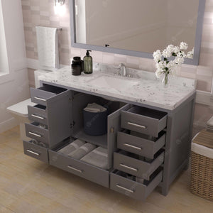 Virtu USA Caroline Avenue 60" Single Bath Vanity with Cultured Marble Quartz Top and Square Sink with Matching Mirror