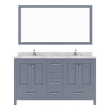 Virtu USA Caroline Avenue 60" Double Bath Vanity with White Quartz Top and Square Sinks with Brushed Nickel Faucets with Matching Mirror - Luxe Bathroom Vanities