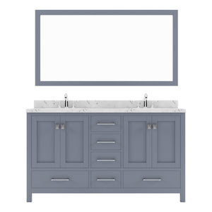 Virtu USA Caroline Avenue 60" Double Bath Vanity with White Quartz Top and Square Sinks with Brushed Nickel Faucets with Matching Mirror - Luxe Bathroom Vanities