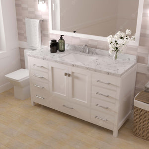 Virtu USA Caroline Avenue 60" Single Bath Vanity with White Quartz Top and Square Sink with Polished Chrome Faucet with Matching Mirror