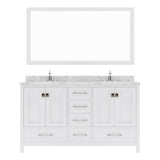 Virtu USA Caroline Avenue 60" Double Bath Vanity with White Quartz Top and Square Sinks with Polished Chrome Faucets with Matching Mirror - Luxe Bathroom Vanities