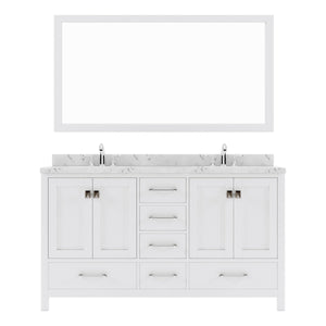 Virtu USA Caroline Avenue 60" Double Bath Vanity with White Quartz Top and Square Sinks with Polished Chrome Faucets with Matching Mirror - Luxe Bathroom Vanities
