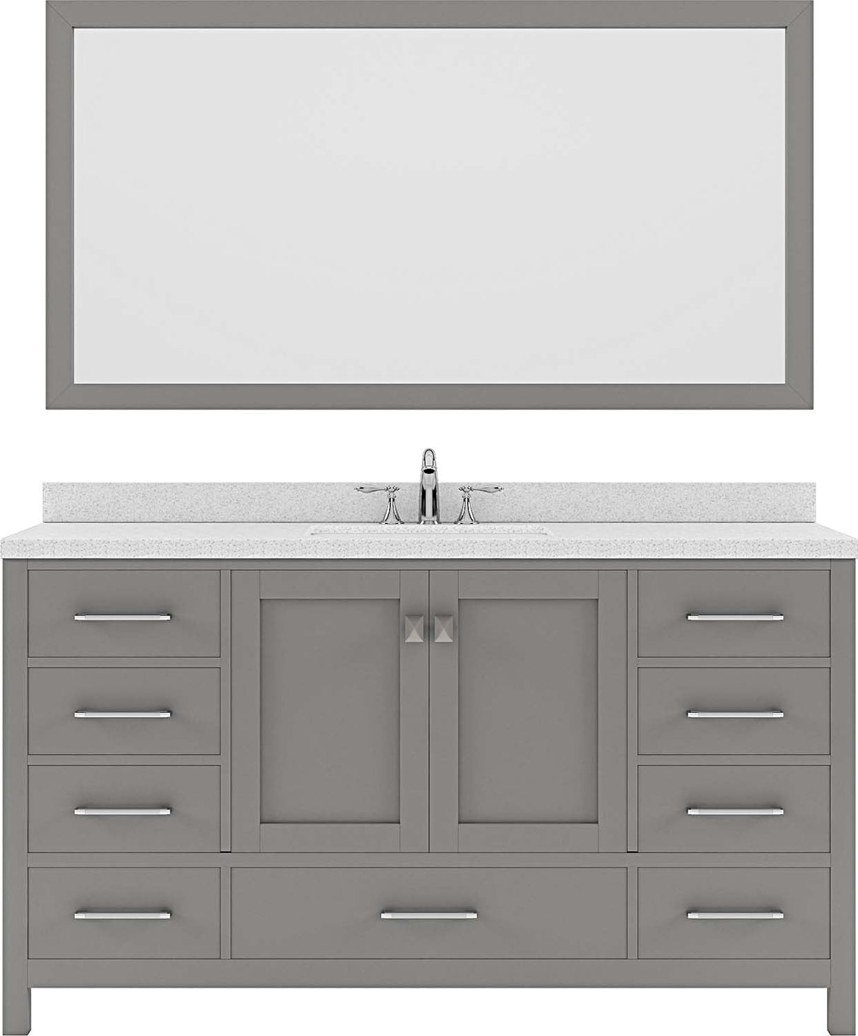 Virtu USA Caroline Avenue 60" Single Bath Vanity in Cashmere Grey with Dazzle White Top and Round Sink with Mirror - Luxe Bathroom Vanities Luxury Bathroom Fixtures Bathroom Furniture