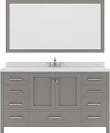 Virtu USA Caroline Avenue 60" Single Bath Vanity in Cashmere Grey with Dazzle White Top and Round Sink with Mirror - Luxe Bathroom Vanities Luxury Bathroom Fixtures Bathroom Furniture