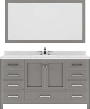 Virtu USA Caroline Avenue 60" Single Bath Vanity in Cashmere Grey with Dazzle White Top and Round Sink with Mirror - Luxe Bathroom Vanities Luxury Bathroom Fixtures Bathroom Furniture