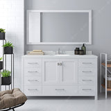 Virtu USA Caroline Avenue 60" Single Bath Vanity with White Quartz Top and Round Sink with Matching Mirror