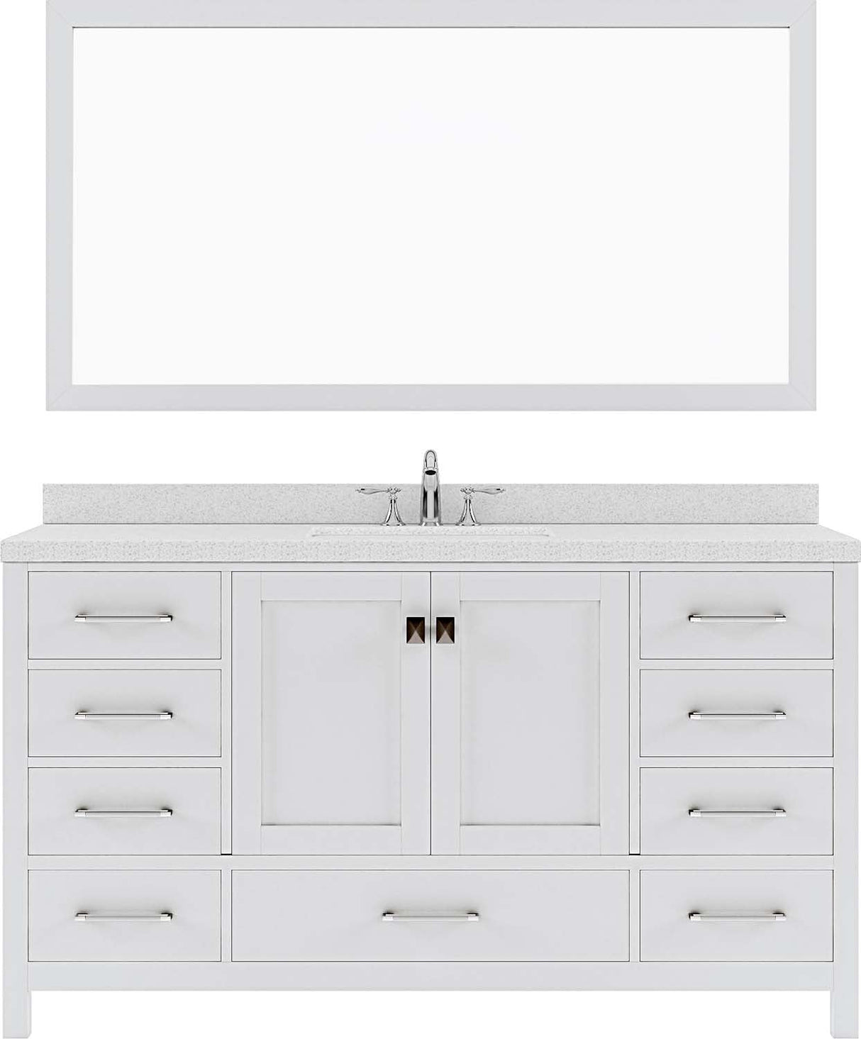 Virtu USA Caroline Avenue 60" Single Bath Vanity with Dazzle White Top and Round Sink with Mirror - Luxe Bathroom Vanities