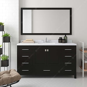 Virtu USA Caroline Avenue 60" Single Bath Vanity with White Quartz Top and Square Sink with Matching Mirror