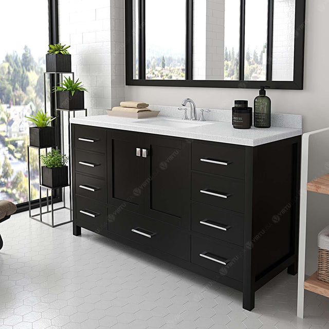 Virtu USA Caroline Avenue 60" Single Bath Vanity with White Quartz Top and Square Sink with Matching Mirror