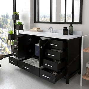 Virtu USA Caroline Avenue 60" Single Bath Vanity with White Quartz Top and Square Sink with Matching Mirror