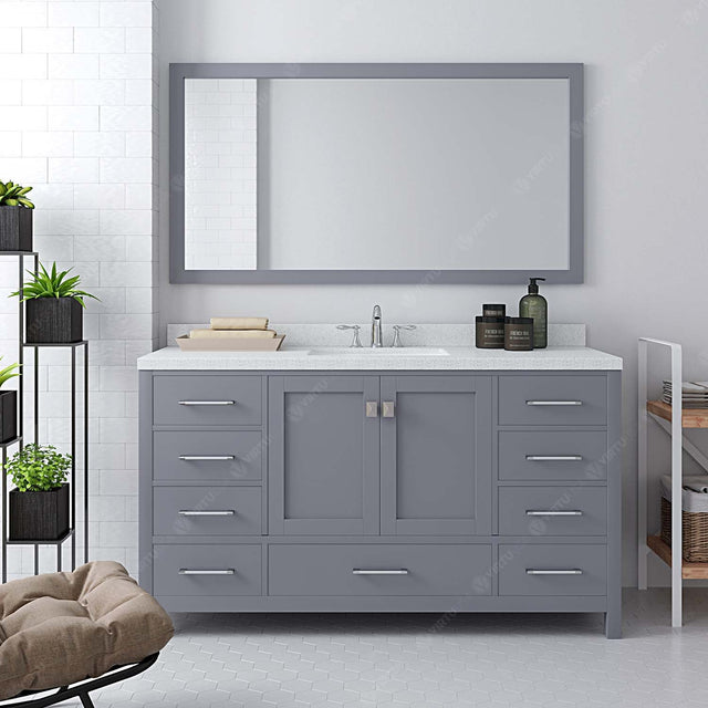 Virtu USA Caroline Avenue 60" Single Bath Vanity with White Quartz Top and Square Sink with Matching Mirror