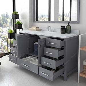 Virtu USA Caroline Avenue 60" Single Bath Vanity with White Quartz Top and Square Sink with Matching Mirror