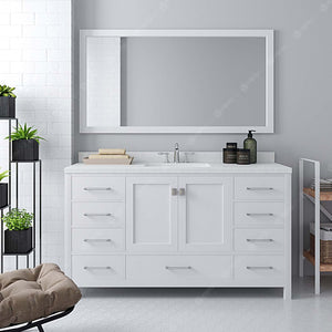Virtu USA Caroline Avenue 60" Single Bath Vanity with White Quartz Top and Square Sink with Matching Mirror