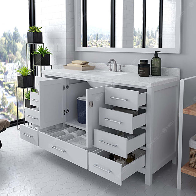 Virtu USA Caroline Avenue 60" Single Bath Vanity with White Quartz Top and Square Sink with Matching Mirror