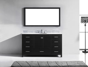 Virtu USA Caroline Avenue 60" Single Bath Vanity with White Marble Top and Round Sink with Matching Mirror