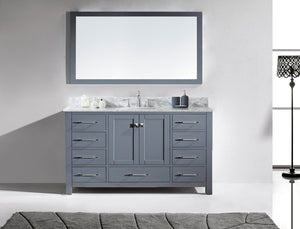 Virtu USA Caroline Avenue 60" Single Bath Vanity with White Marble Top and Round Sink with Matching Mirror