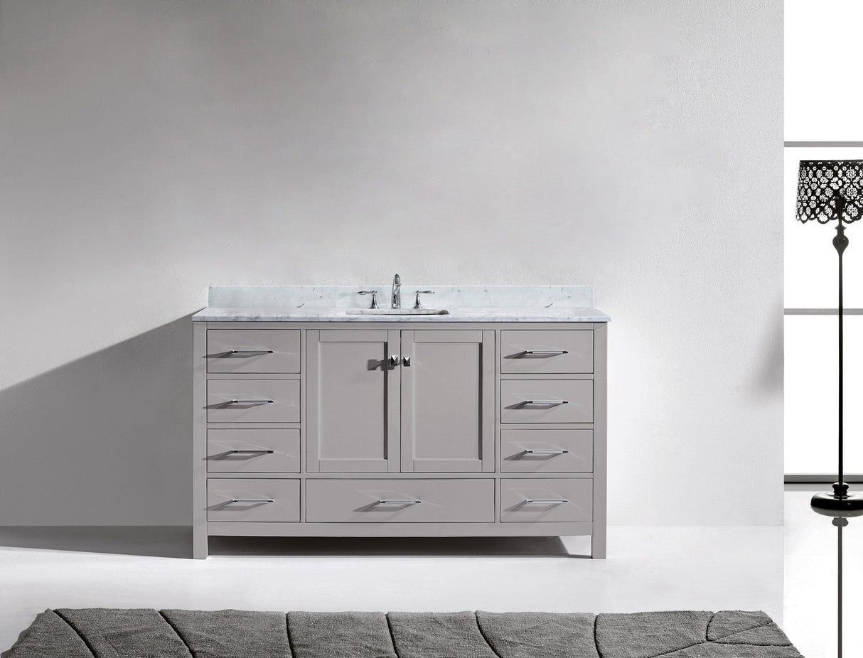 Virtu USA Caroline Avenue 60" Single Bath Vanity with White Marble Top and Square Sink with Matching Mirror