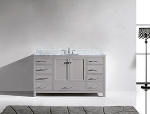 Virtu USA Caroline Avenue 60" Single Bath Vanity with White Marble Top and Square Sink with Matching Mirror