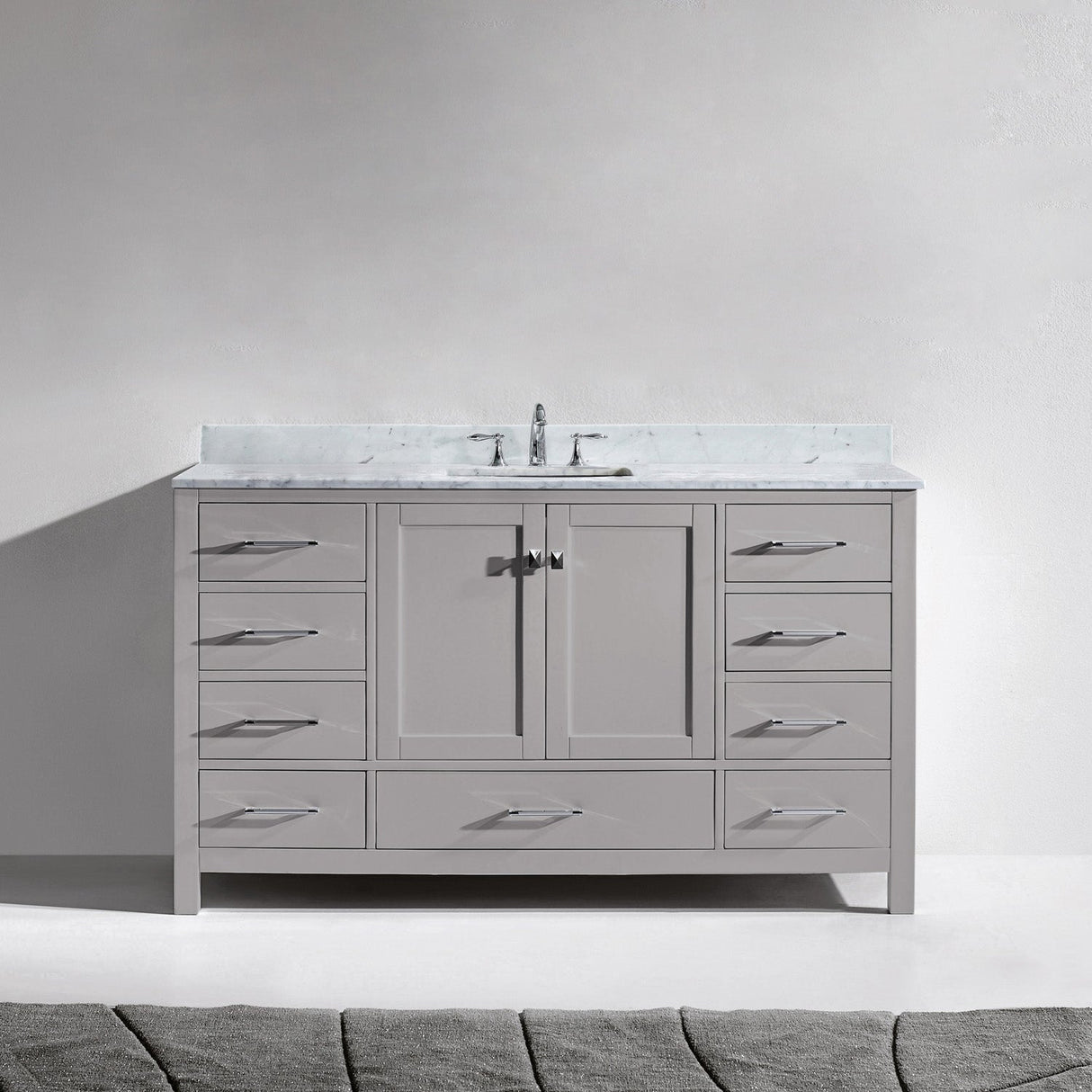 Virtu USA Caroline Avenue 60" Single Bath Vanity with White Marble Top and Square Sink with Matching Mirror