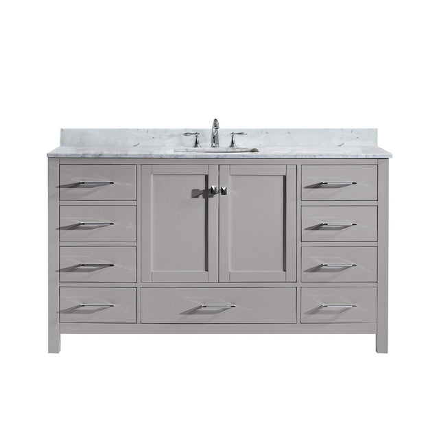 Virtu USA Caroline Avenue 60" Single Bath Vanity with White Marble Top and Square Sink with Matching Mirror