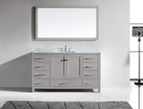 Virtu USA Caroline Avenue 60" Single Bath Vanity with White Marble Top and Square Sink with Matching Mirror