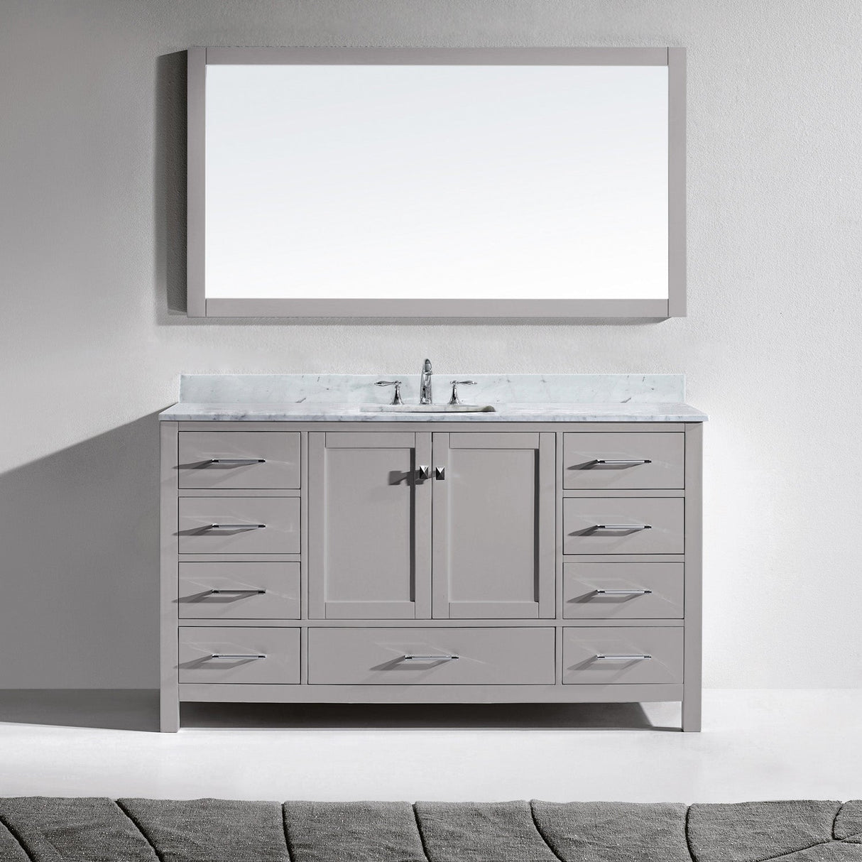 Virtu USA Caroline Avenue 60" Single Bath Vanity with White Marble Top and Square Sink with Matching Mirror