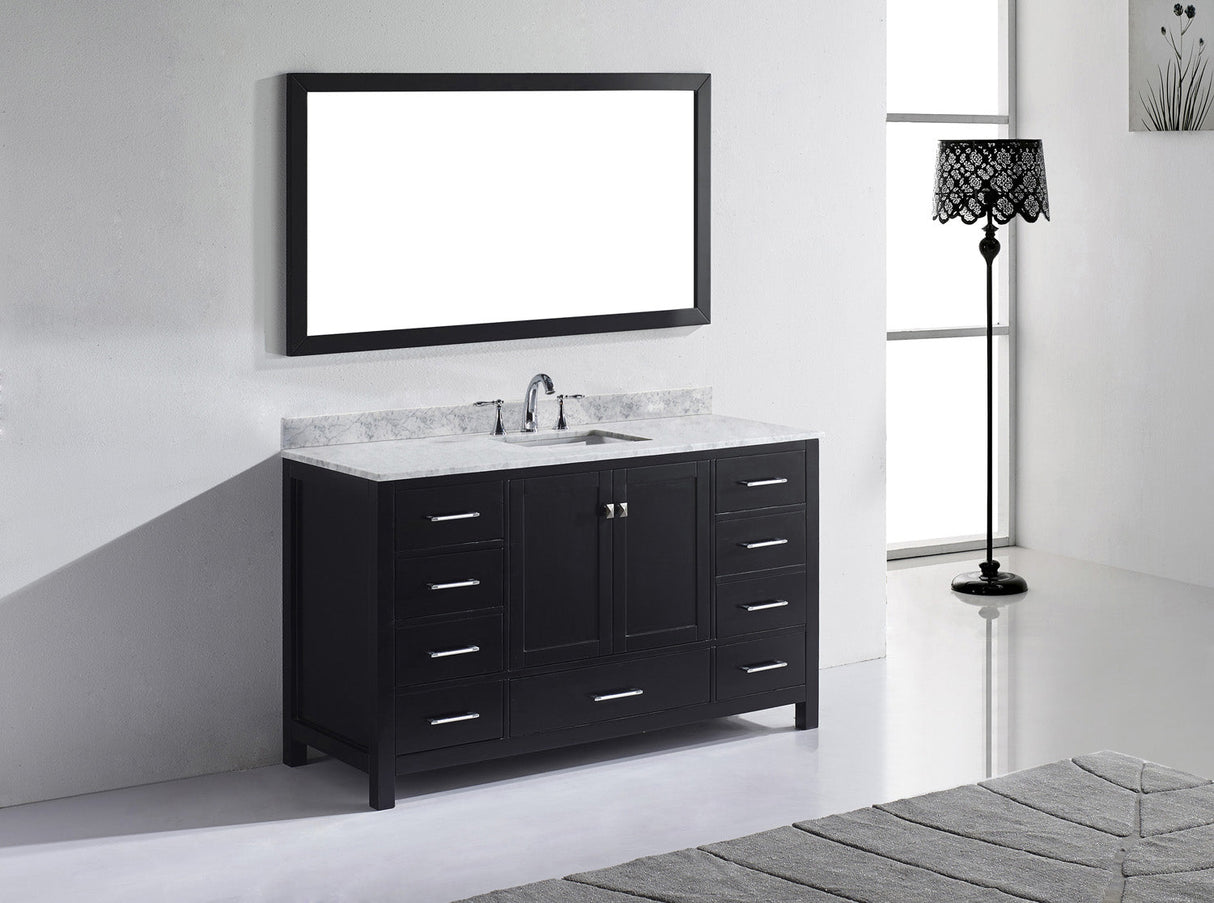 Virtu USA Caroline Avenue 60" Single Bath Vanity with White Marble Top and Square Sink with Matching Mirror