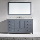 Virtu USA Caroline Avenue 60" Single Bath Vanity with White Marble Top and Square Sink with Matching Mirror