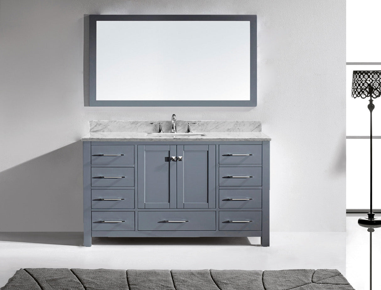 Virtu USA Caroline Avenue 60" Single Bath Vanity with White Marble Top and Square Sink with Matching Mirror