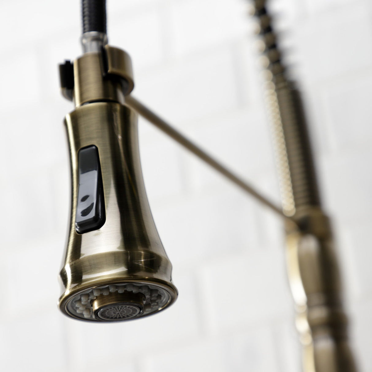 Heritage GS1243AL Wall Mount Pull-Down Sprayer Kitchen Faucet, Antique Brass