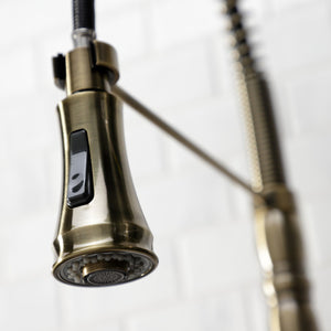 Heritage GS1243AL Wall Mount Pull-Down Sprayer Kitchen Faucet, Antique Brass