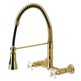 Heritage GS1247PX Wall Mount Pull-Down Sprayer Kitchen Faucet, Brushed Brass