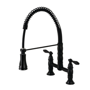 Heritage GS1270AL Two-Handle 2-Hole Deck Mount Pull-Down Sprayer Kitchen Faucet, Matte Black