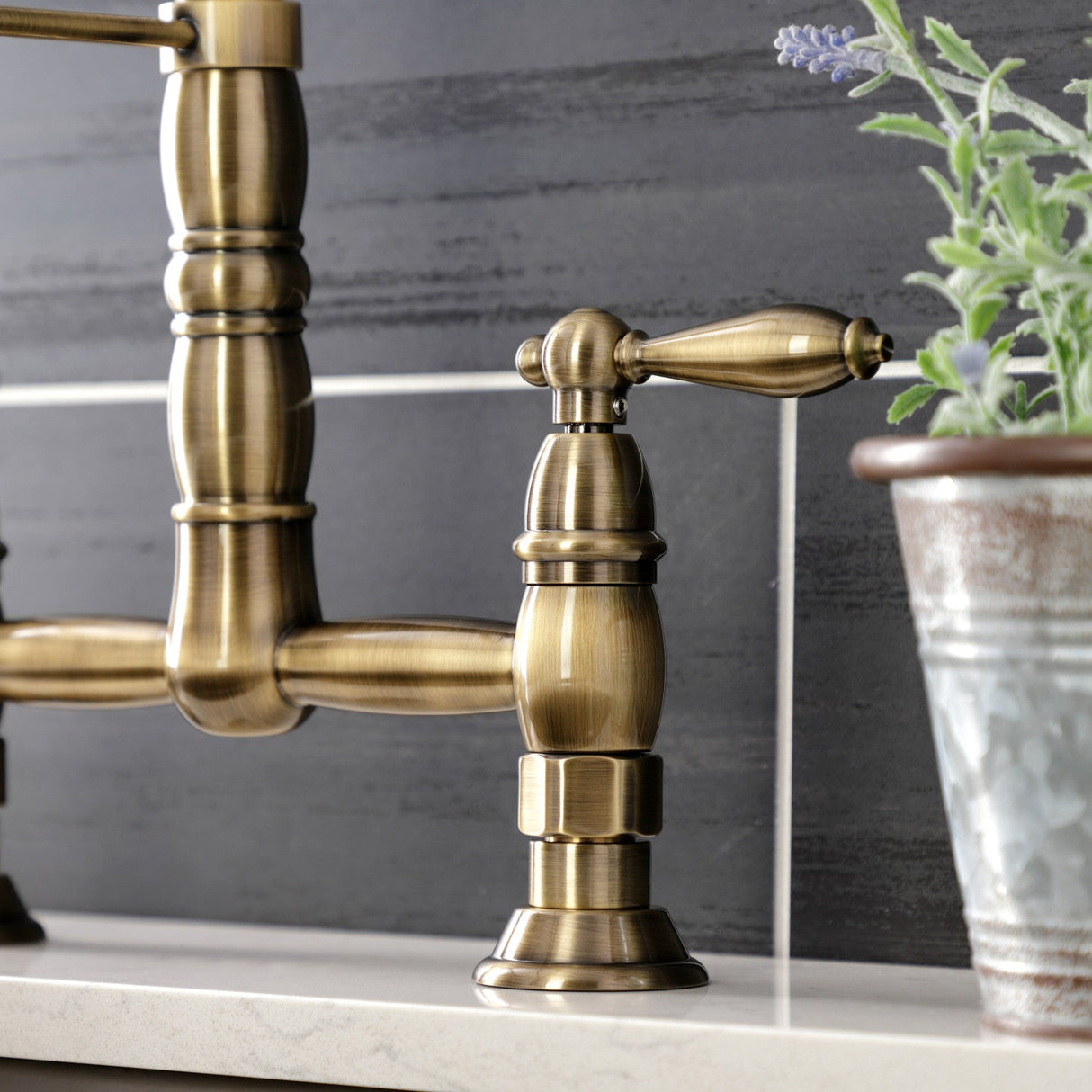 Heritage GS1273AL Two-Handle 2-Hole Deck Mount Pull-Down Sprayer Kitchen Faucet, Antique Brass